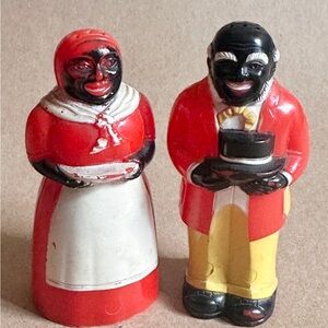1940s-50s Black Americana Folk Art Salt & Pepper Shakers F&F Mold & Die Works